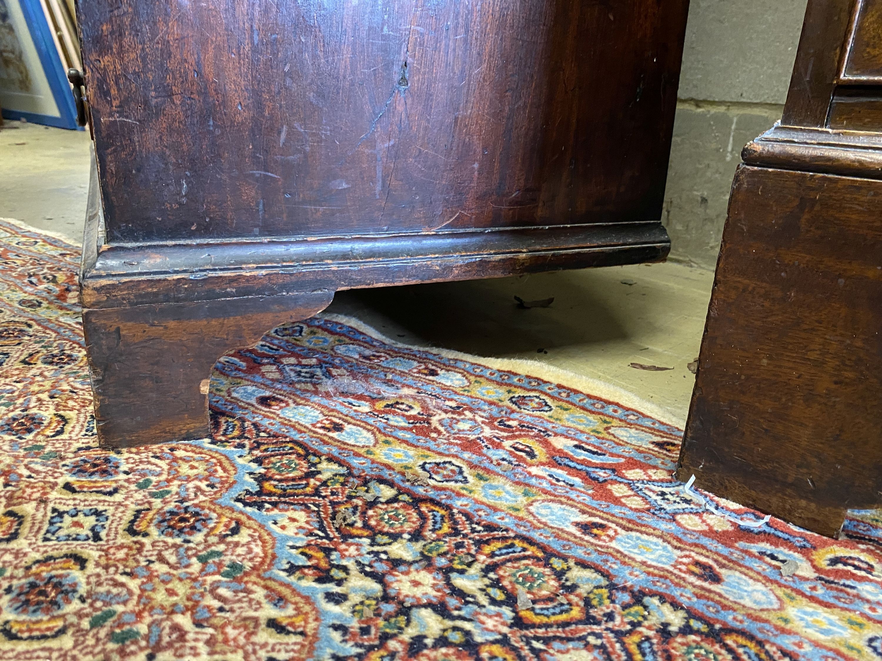 A small George III provincial mahogany four drawer chest with brushing slide, in need of restoration, width 83cm, depth 47cm, height 78cm